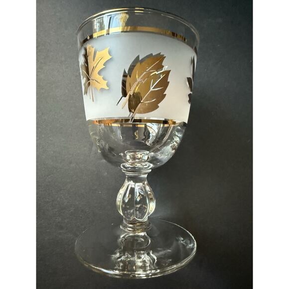 Vintage Libbey Golden Foliage Frosted Pedestal Glasses Set (3) Cocktail Water - Picture 6 of 7